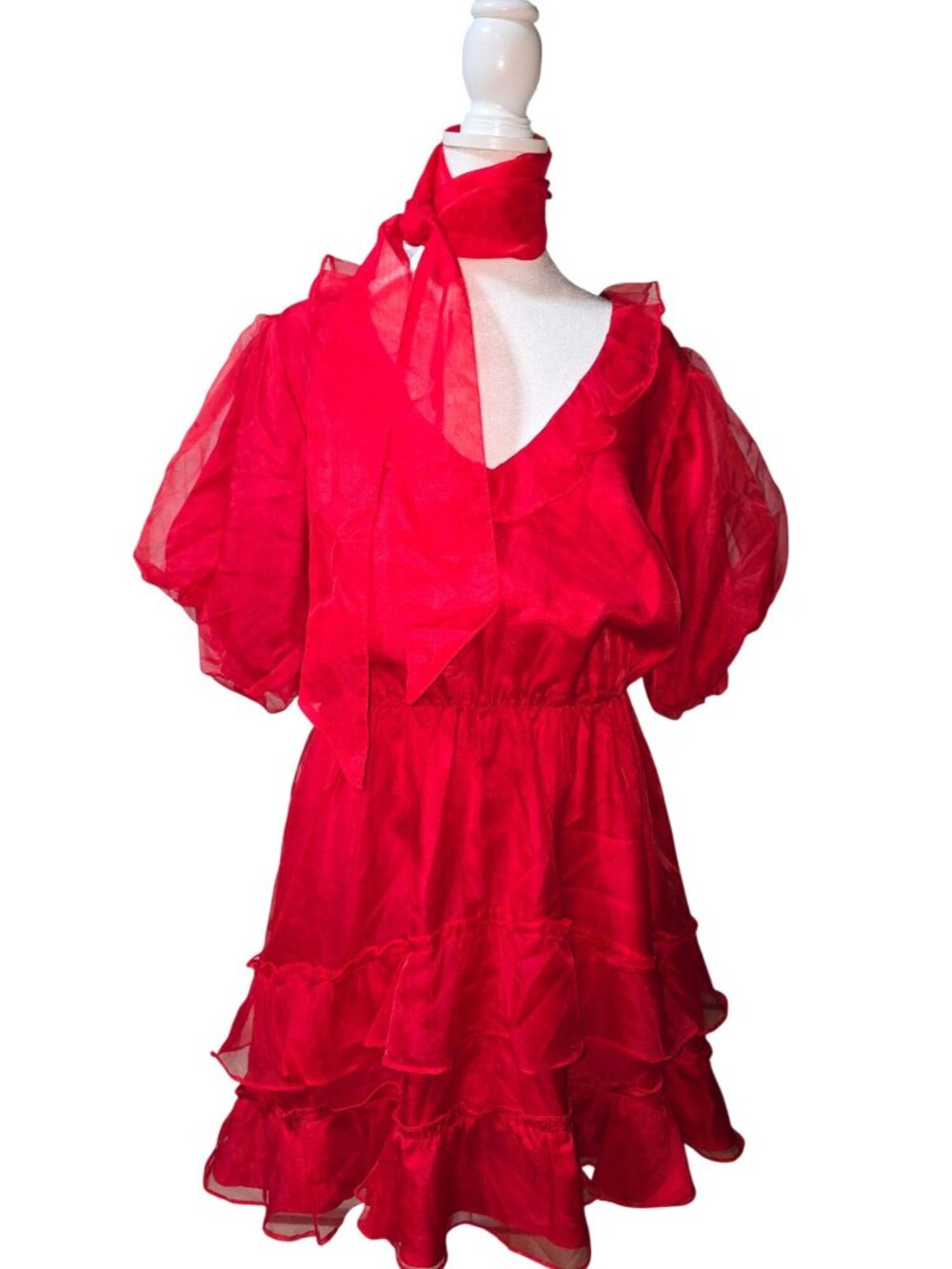 Show Me Your MUMU Red Organza Jennie Ann Mini Dress, Holiday, Flirty, Large - Picture 7 of 9